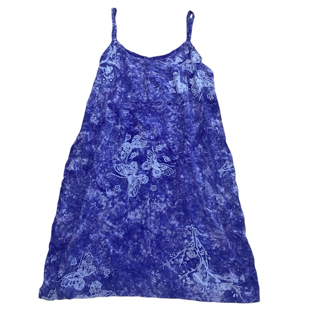 Blue Hand Sundress w Butterfly & Floral Design Tie-Dye Large Purple
